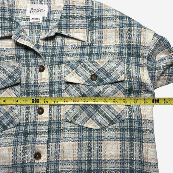 Plaid Shacket Shirt Jacket Size L Button Front Teal Cloud Boston Traders - Picture 8 of 12